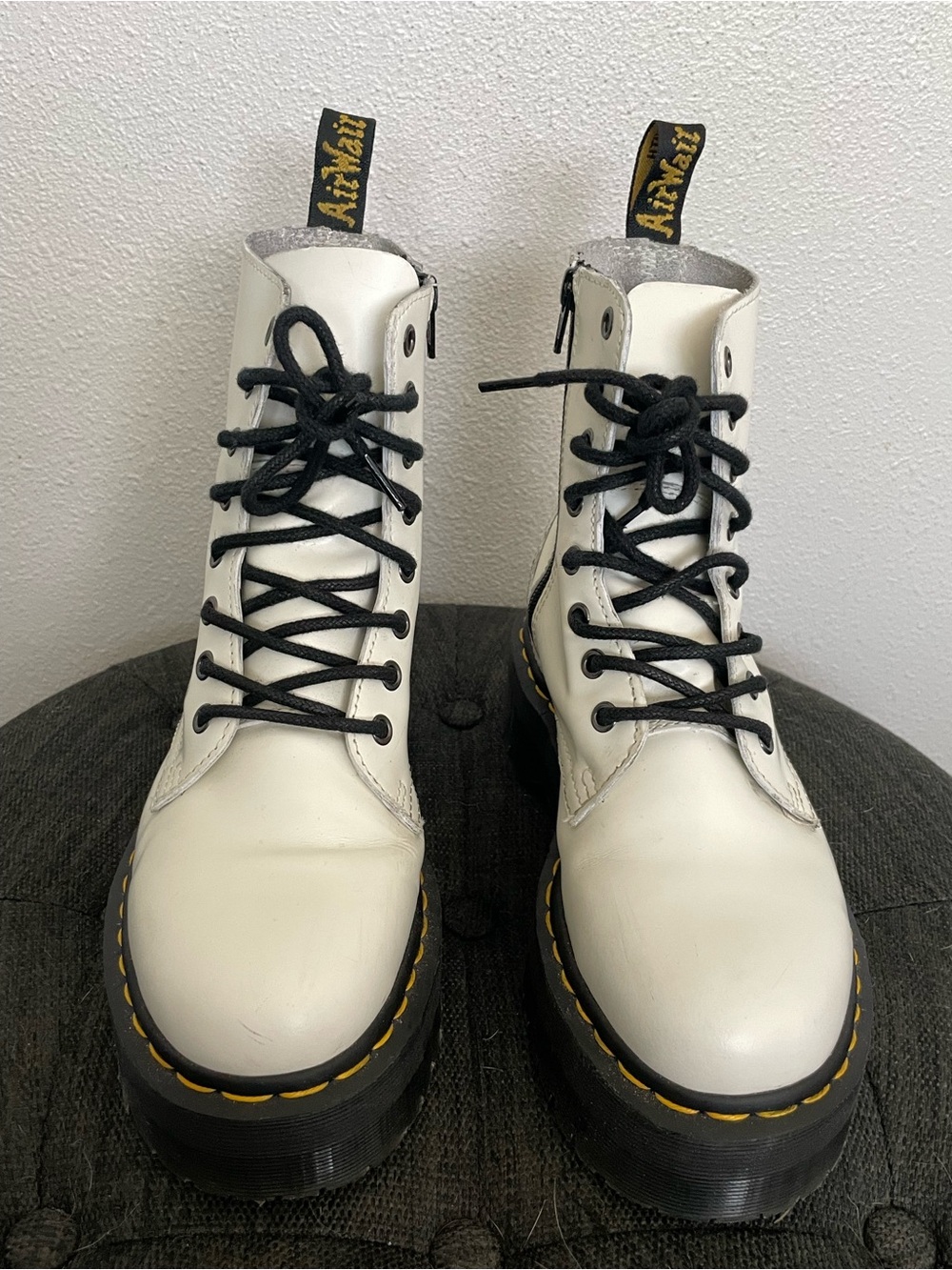 Dr. Martens Jadon White Wet Leather Platform Boots US Women’s 7 / UK 5